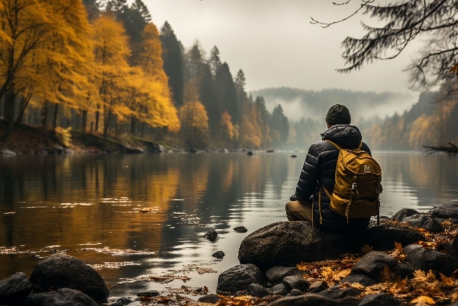 Mann am See im Herbst im Erzgebirge-min