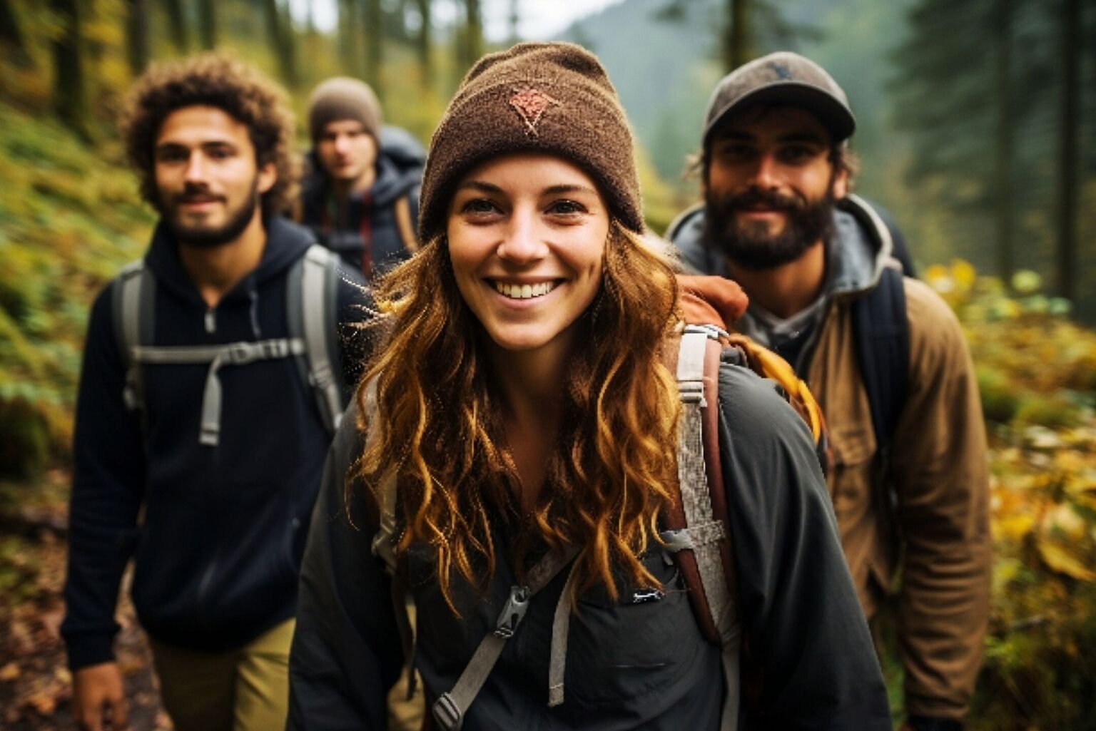 Wandern im Osterzgebirge junge Menschen Gruppe Herbst